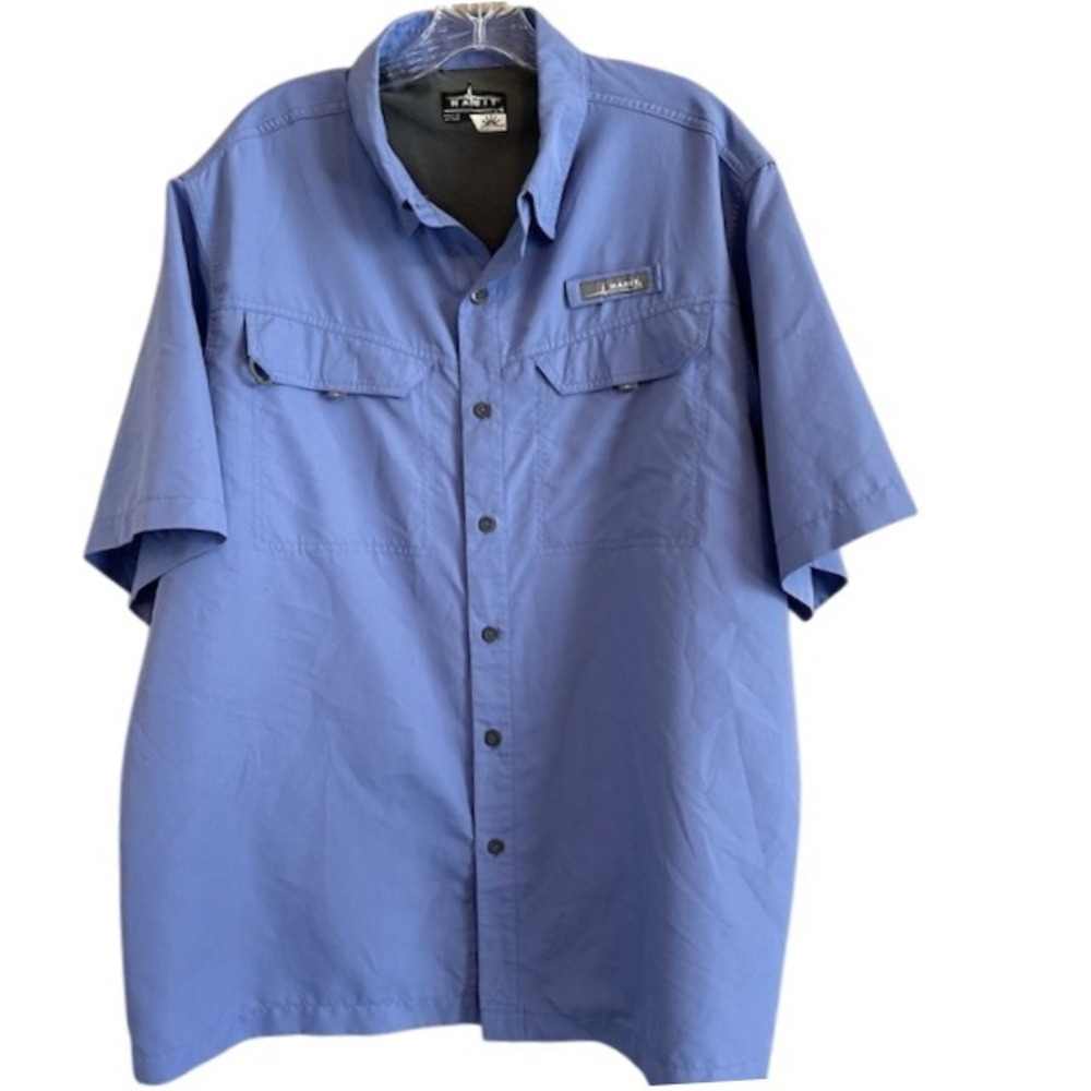 Habitat Men's UPF‎ 40+ UV Protection Short Sleeve Fishing Denim Blue Shirt LG